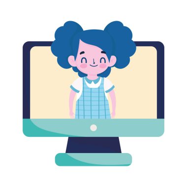 okul, videodaki bilgisayar öğrencisi kız, izole edilmiş simge beyaz arkaplan