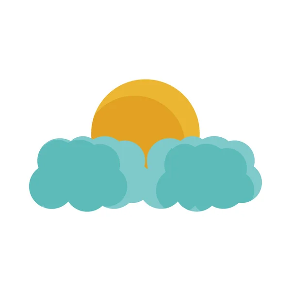 Zon wolken weer hemel plat pictogram met schaduw — Stockvector