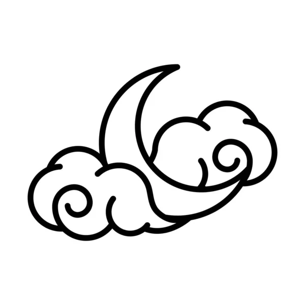Halbmond Wolken Himmel Nacht weiß Hintergrund lineare Stil-Symbol — Stockvektor