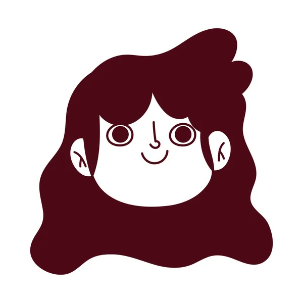 Jovem menina rosto dos desenhos animados feminino, ícone isolado fundo branco — Vetor de Stock