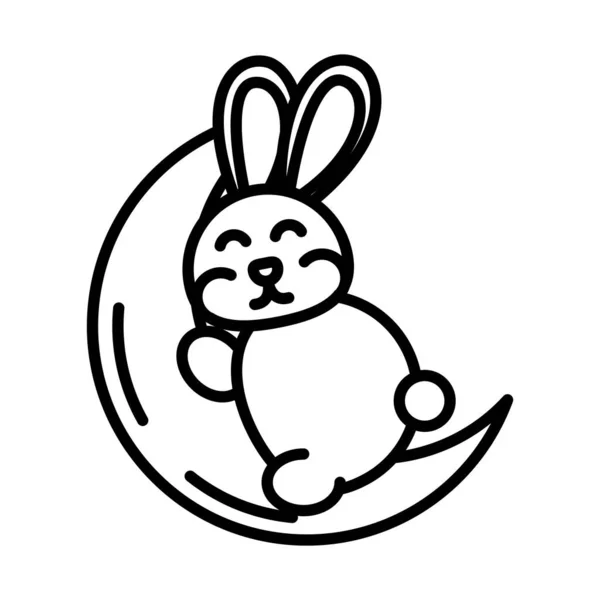 Happy mid autumn festival, cute bunny sleeping on moon cartoon, line style design — Stockový vektor