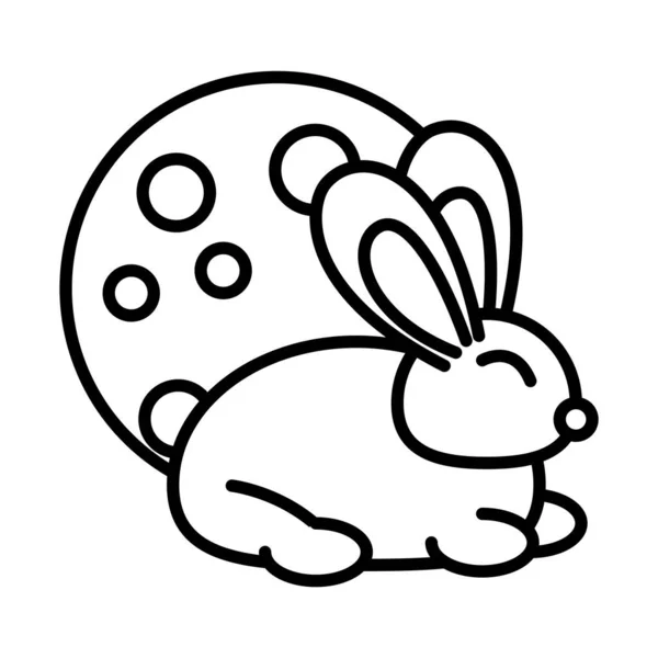 Heureux festival de mi-automne, mignon lapin lune dessin animé, conception de style ligne — Image vectorielle