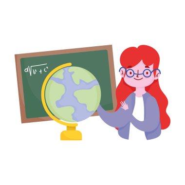 Mutlu öğretmenler günü, tahtası ve haritası olan öğretmen.