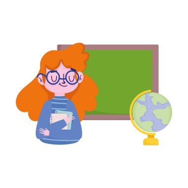 Mutlu öğretmenler günü, harita dünyası ve tahtası olan öğretmen.