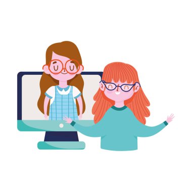 Öğretmenler günün kutlu olsun, öğretmen kız öğrencinin video bilgisayarıyla konuşuyor.