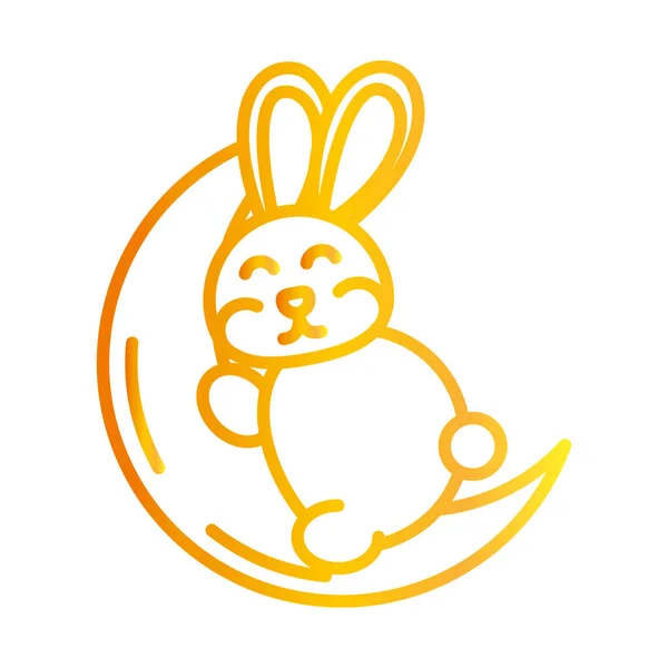 Felice festa di metà autunno, simpatico coniglietto che dorme sulla luna cartone animato, icona stile gradiente — Vettoriale Stock