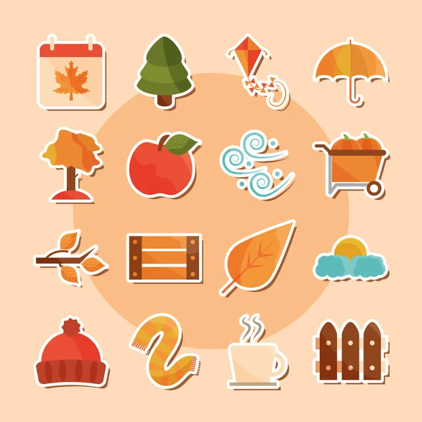 Autumn season weather icons set stickers — Stock Vector
