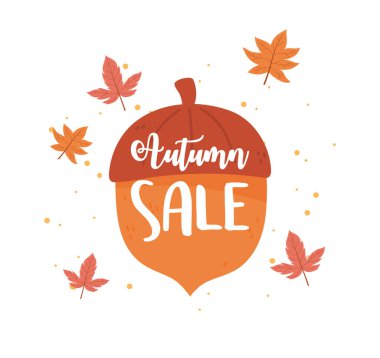 Sonbahar indirimi, büyük meşe palamudu harfleri, alışveriş satışı veya reklam afişi.