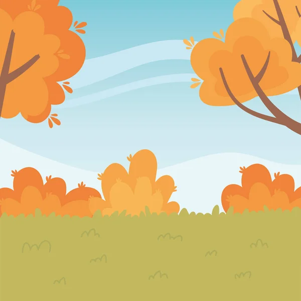 秋天风景秀丽的自然景观,草甸树木和灌木叶林 — 图库矢量图片