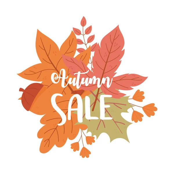 Herbstverkauf, handgezeichnete Kalligraphie Blätter Dekoration, Shopping Sale oder Promo Poster — Stockvektor