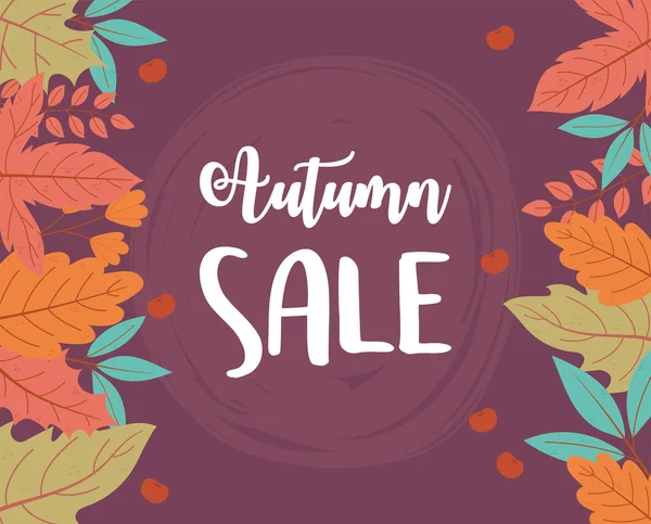 Herbstverkauf, Blätter Hintergrund Schriftzug Einkaufen Verkauf oder Promo-Plakat — Stockvektor