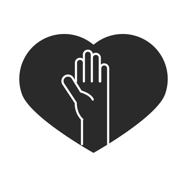 Hand in Herz Charity-Spende und Liebe Silhouette Symbol — Stockvektor