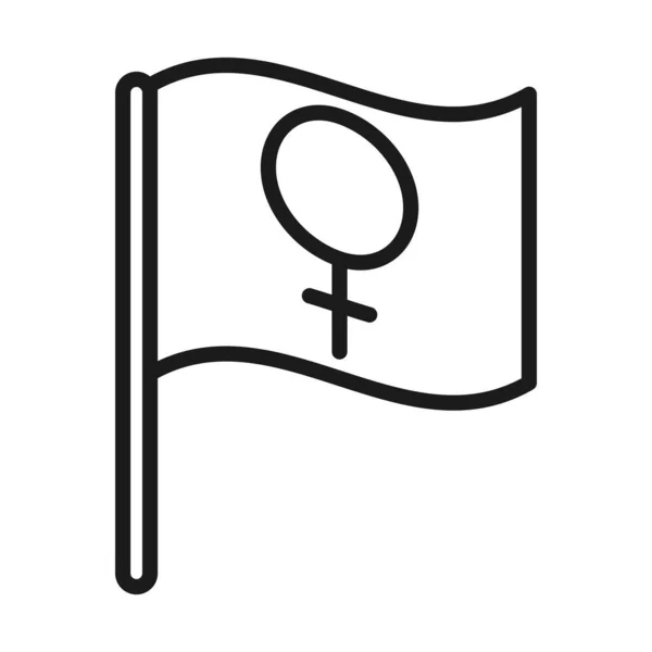 Icône du mouvement féministe, drapeau avec genre féminin, style ligne pictogramme — Image vectorielle