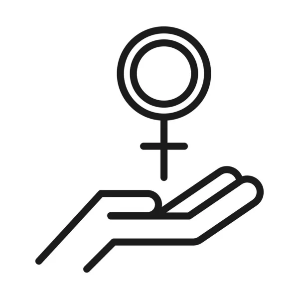 Icône du mouvement féministe, main avec signe de genre, style ligne pictogramme des droits des femmes — Image vectorielle