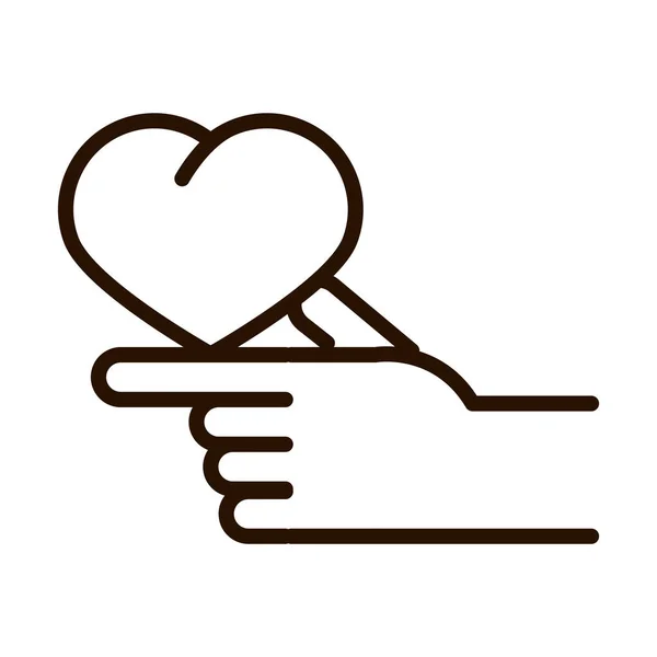 Kalbi olan el, bağış ve aşk çizgisi simgesine yardım eder. — Stok Vektör