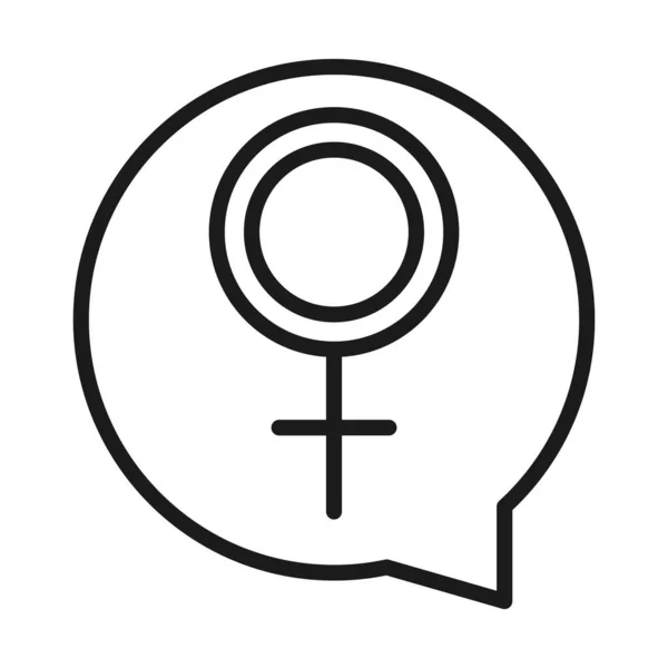 Feminismo movimiento icono, señal de género hablar burbuja, derechos femeninos pictograma línea estilo — Archivo Imágenes Vectoriales