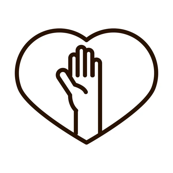 Mano dentro del corazón donación de caridad y amor línea icono — Archivo Imágenes Vectoriales
