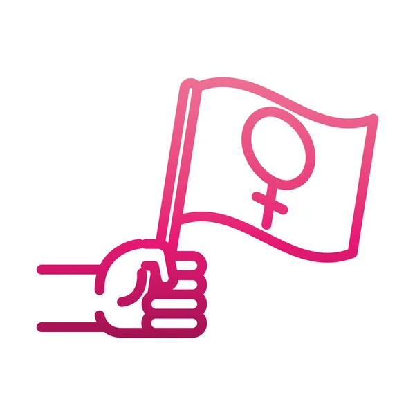 Icône du mouvement féministe, drapeau à la main avec signe de genre, style dégradé des droits des femmes — Image vectorielle