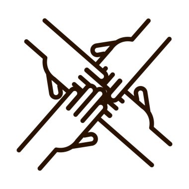 el ele tutuşan insanlar topluluğu ve ortaklık çizgisi simgesi