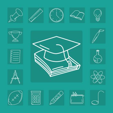 Okula dönüyorum, ilköğretim bloğu ve çizgi simgeleri koleksiyonu yapıyorum.