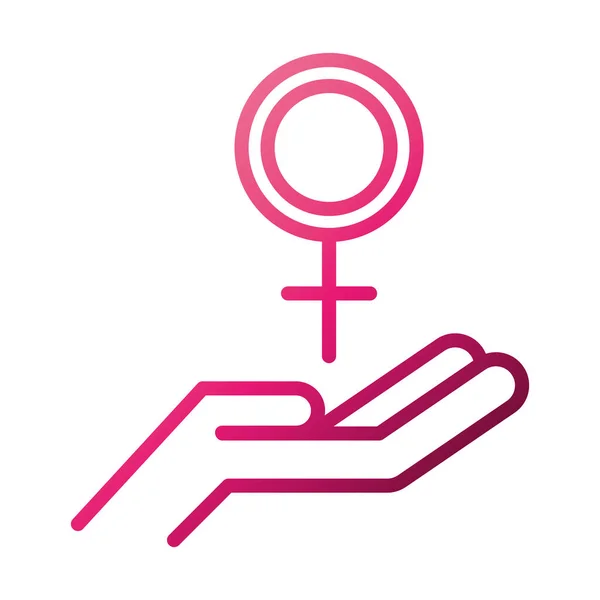 Icône du mouvement féministe, main avec signe de genre, style dégradé des droits des femmes — Image vectorielle