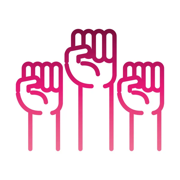 Feminism movement icon, fists raised up, female rights gradient style — Stock Vector