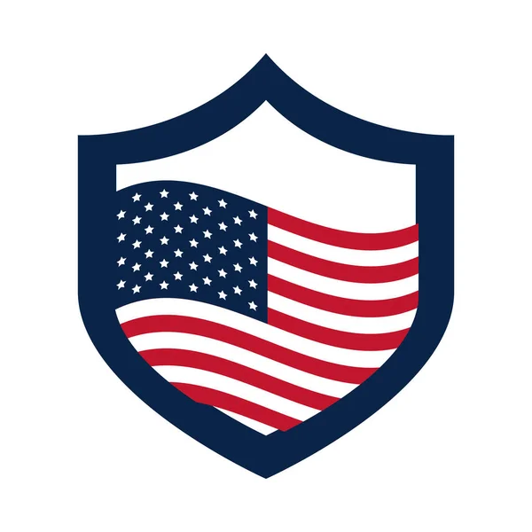 Estados Unidos elecciones, bandera americana en emblema de escudo, diseño de icono plano campaña electoral política — Vector de stock