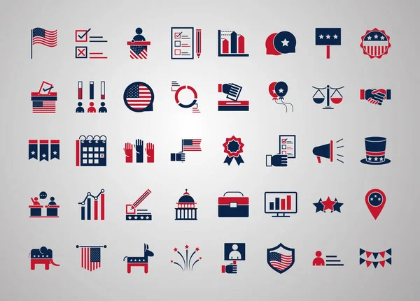 Elecciones en Estados Unidos, símbolo político de colección de campaña con elementos de estilo plano — Vector de stock