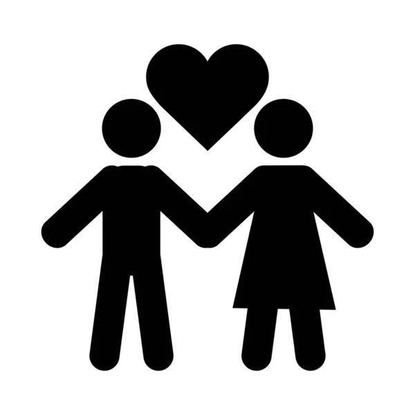 Razem, związek przyjazny romantyczny piktogram, para trzyma ręce serce miłość sylwetka styl — Wektor stockowy