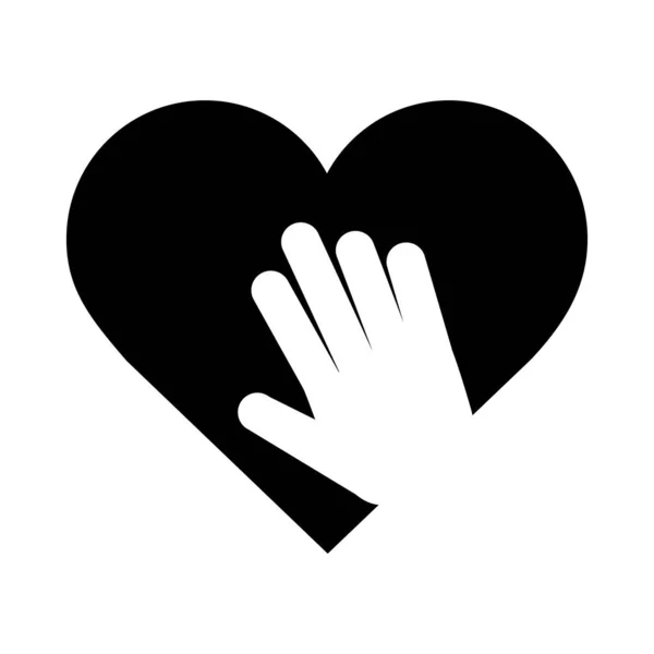 爱心之手支持慈善象形文字剪影风格图标 — 图库矢量图片