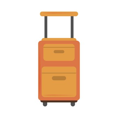 Yaz tatili seyahati, tutacağı ve tekerlekleri olan modern bavul, düz ikon tarzı.