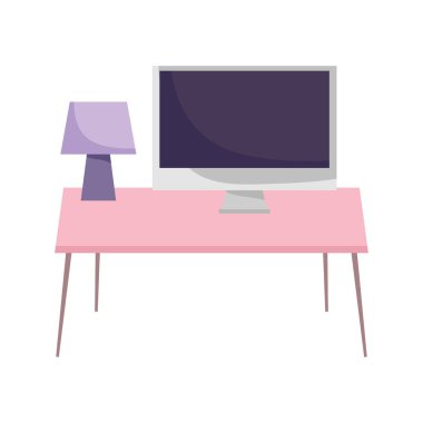 çalışma alanı masa lambası ve bilgisayar izole tasarım beyaz arkaplan