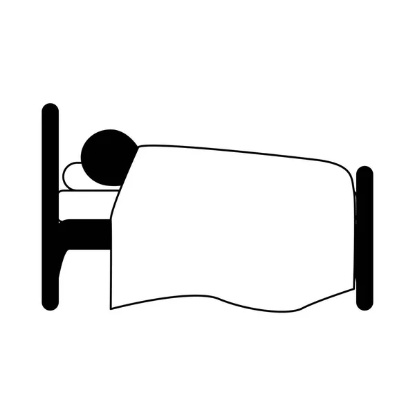 Carácter descansando en la línea de la cama icono estilo fondo blanco — Vector de stock