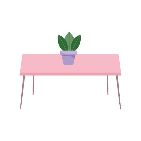 Mesa rosa con macetas decoración de plantas diseño aislado fondo blanco — Vector de stock