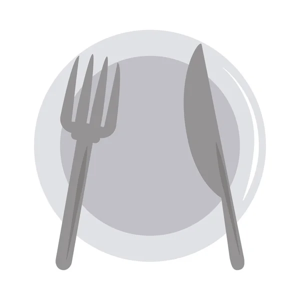 레스토랑 요리 접시 포크와 칼 납작 한 아이콘 스타일 — 스톡 벡터