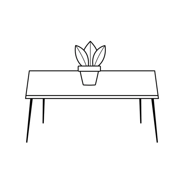 Mesa con maceta decoración planta aislado icono línea estilo — Archivo Imágenes Vectoriales