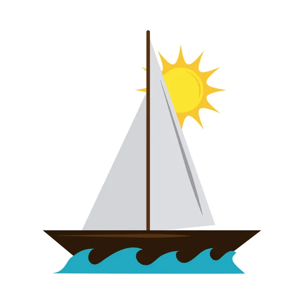 Viajes de vacaciones de verano, navegación en velero turismo de mar plano icono estilo — Archivo Imágenes Vectoriales