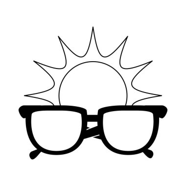 Yaz tatili seyahati, güneş gözlüğü aksesuarı ve güneş çizgisi simgesi tarzı