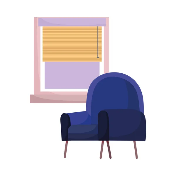 蓝色椅子和窗户内部隔离设计白色背景 — 图库矢量图片