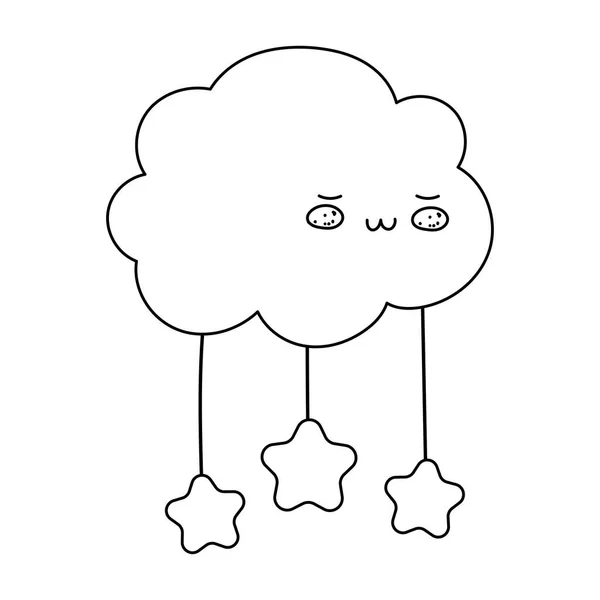 Tecknad moln stjärnor dekoration isolerad ikon linje stil — Stock vektor