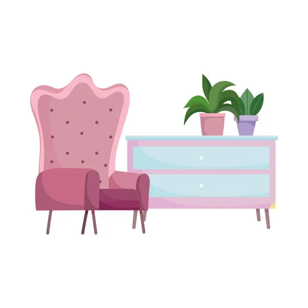 Fåtölj krukväxter i möbler isolerad design vit bakgrund — Stock vektor