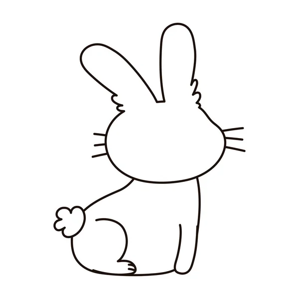 뒤를 돌아보면, 토끼 동물 만화의 고립 된 아이콘 라인 스타일 — 스톡 벡터