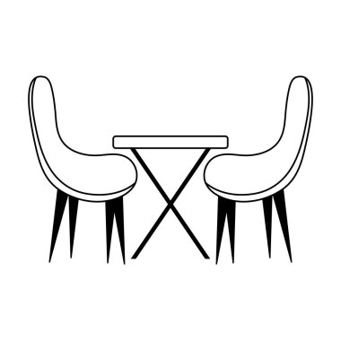 sandalye ve masa mobilyaları izole edilmiş simge çizgisi biçimi