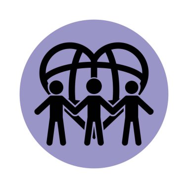 Birlikte, el ele tutuşan insanlar dünya şeklinde kalp, ilişki dostane resim bloğu siluet simgesi