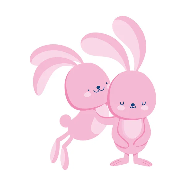 Pink rabbits animal cartoon isolated icon style — Stock Vector