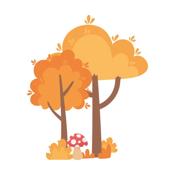 Autumn trees mushroom bush isolated icon style — Stock Vector