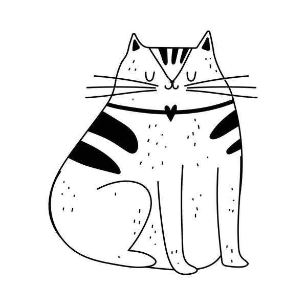猫宠物吉祥物漫画孤立图标线条风格 — 图库矢量图片