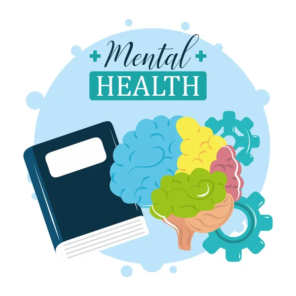 Día de la salud mental, libro de lectura de tratamiento cerebral de color — Archivo Imágenes Vectoriales