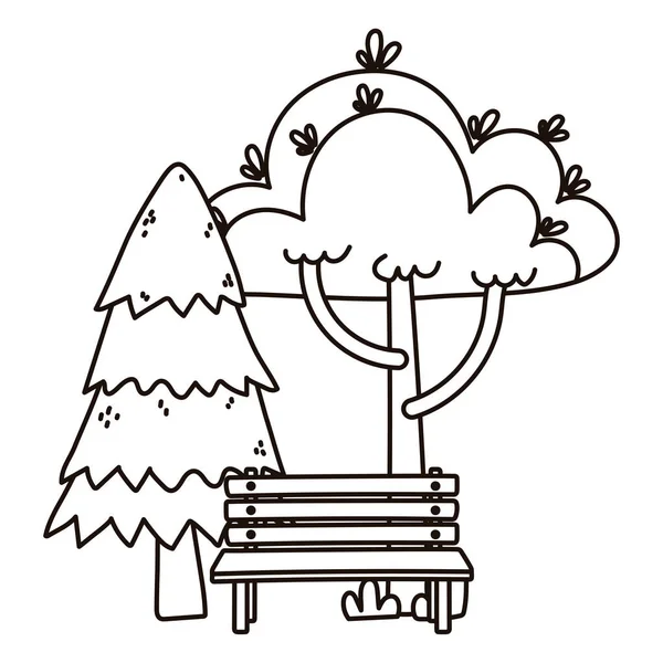 Sosny listowie ławka park natura izolowane ikona linia styl — Wektor stockowy