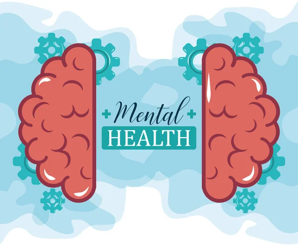 Dia de saúde mental, engrenagens cerebrais mecânicas, psicologia tratamento médico —  Vetores de Stock
